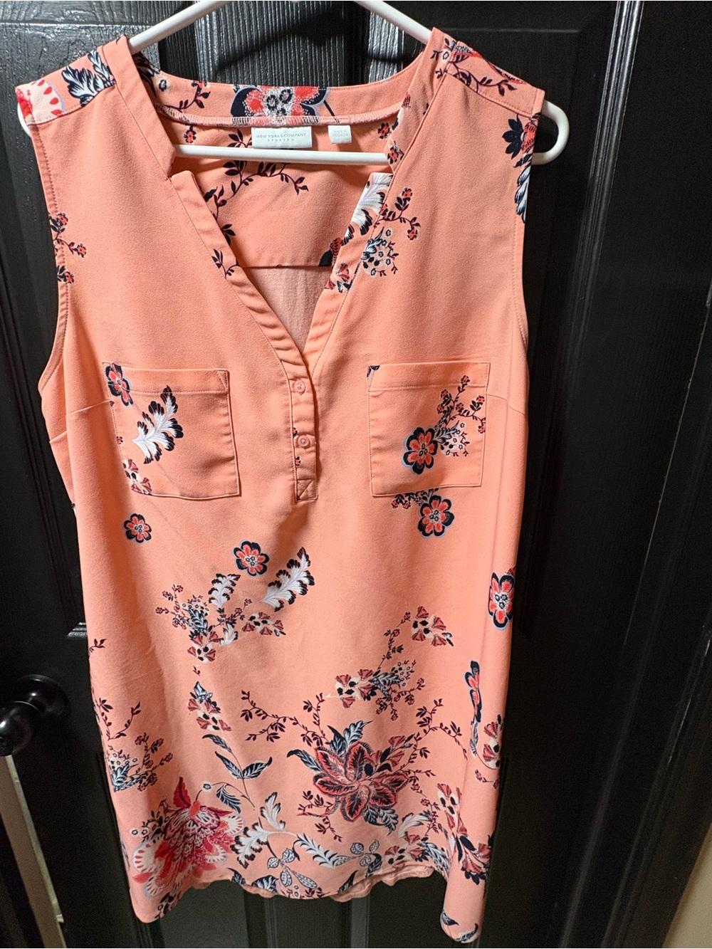 New York & Company Peach Floral Sleeveless Midi Dress